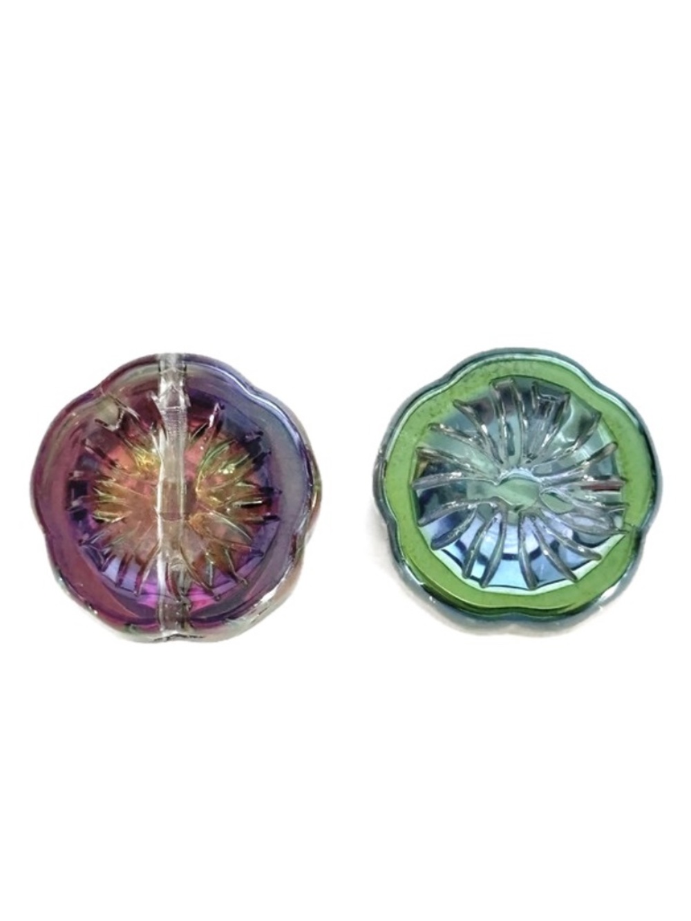As Low As $2 Green Lustre Heliotrope Hibiscus Glass Beads 13mm x 6mm (8)